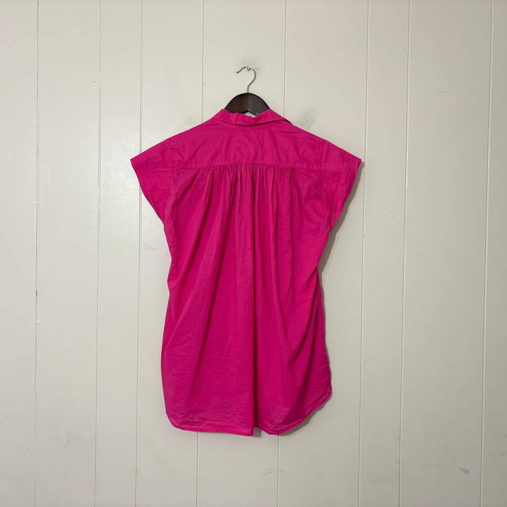 A Shirt Thing Fuchsia Ruffle V-Neck Blouse Top Medium Pink Cotton Boho Flowy - Picture 7 of 9